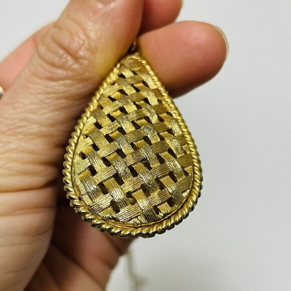 Teardrop Pendant Filigree Necklace Chain Long 26" Gold Byzantine Artisan Retro - Picture 5 of 12